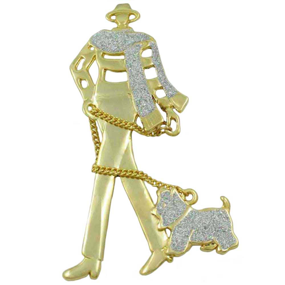 Lilylin Designs Elegant Lady Walking Dog Brooch Pin
