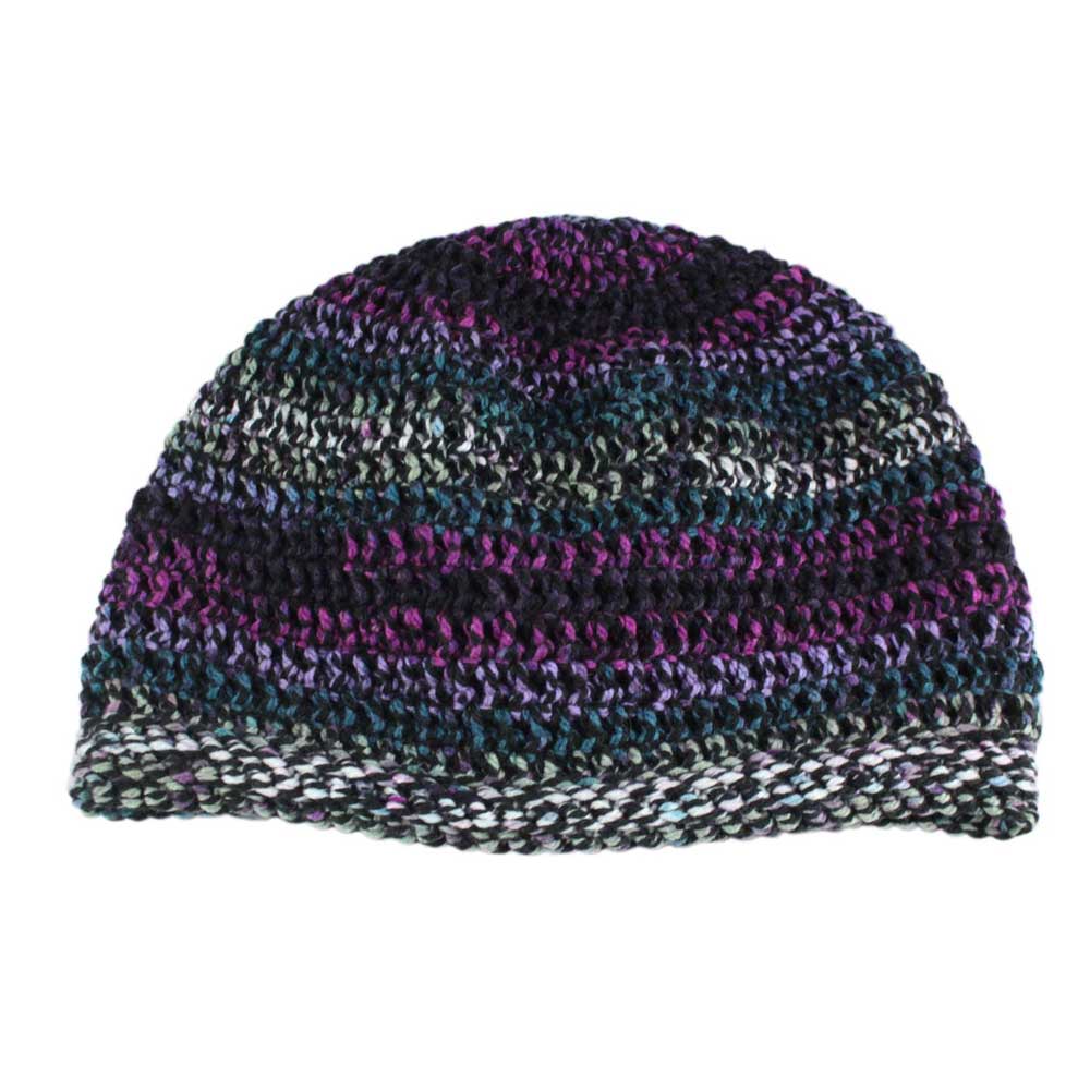 Lilylin Designs Black, Purple, Gray and White Crochet Beanie Hat Medium/Large