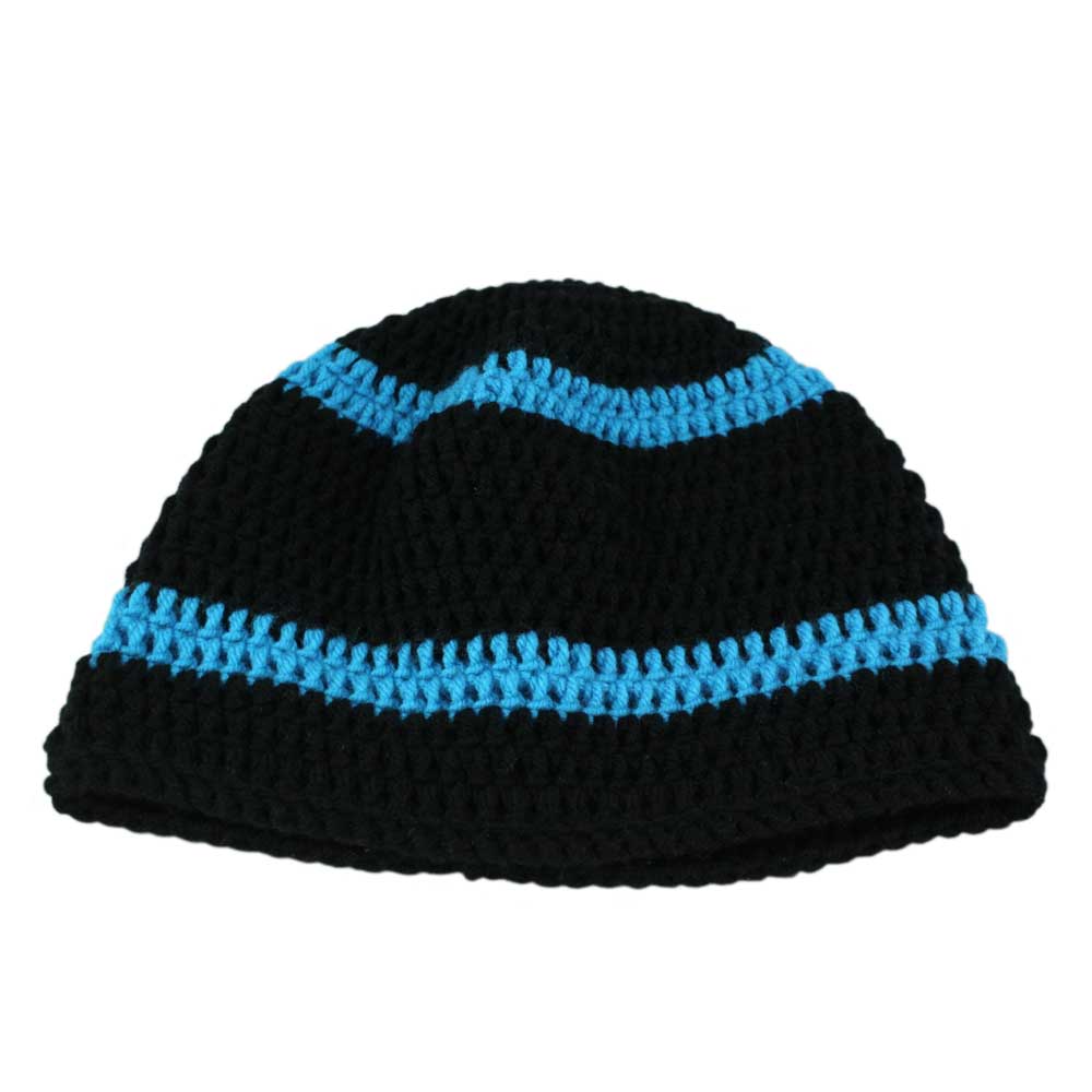 Lilylin Designs Black and Blue Crochet Beanie Hat Medium/Large