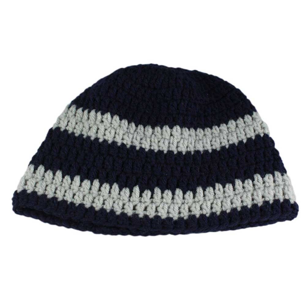 Lilylin Designs Navy Blue and Gray Crochet Beanie Hat Small/Medium