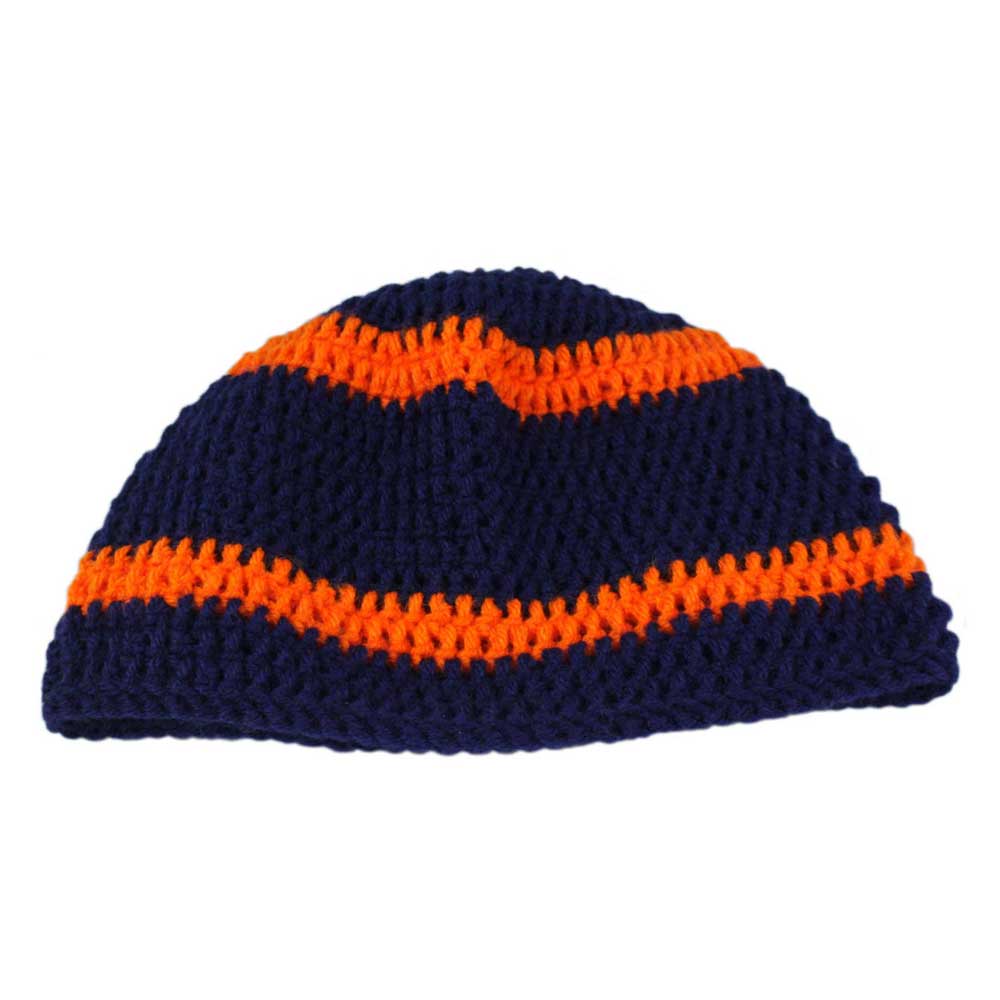 Lilylin Designs Navy Blue and Orange Medium/Large Crochet Beanie Hat