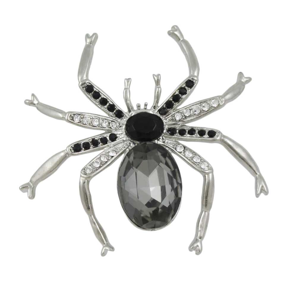 Lilylin Designs Silver-tone with Black Diamond Crystal Spider Brooch Pin
