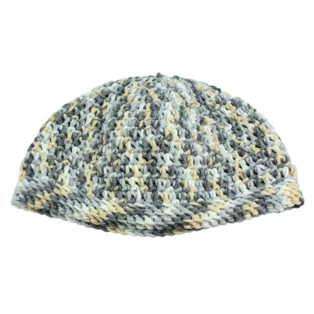 Lilylin Designs Gray White Yellow Small/Medium Crochet Beanie Hat