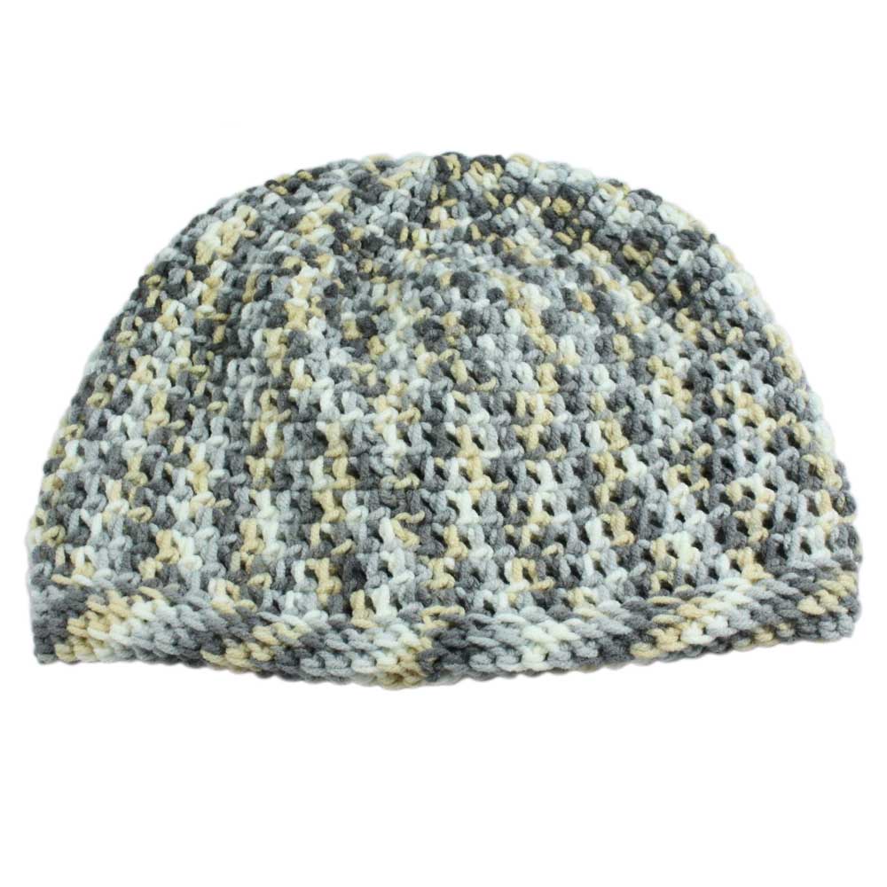 Lilylin Designs Gray White Yellow Medium/Large Crochet Beanie Hat