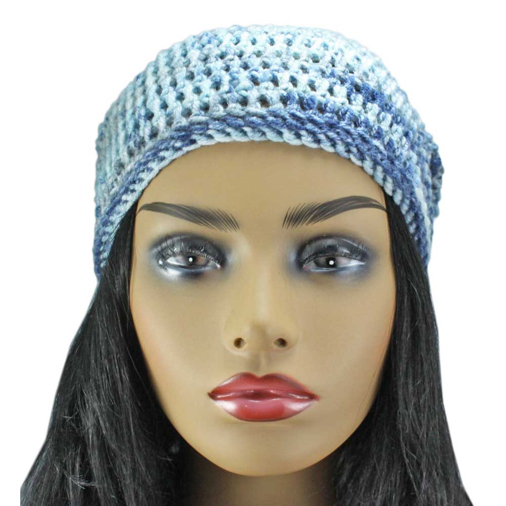 Blue and Gray Crochet Slouchy Hat Medium/Large - JMCH10 - Lilylin Designs