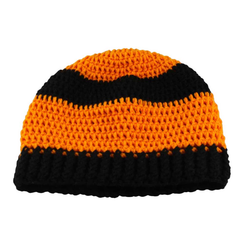 Lilylin Designs Orange and Black Crochet Beanie Hat Medium/Large