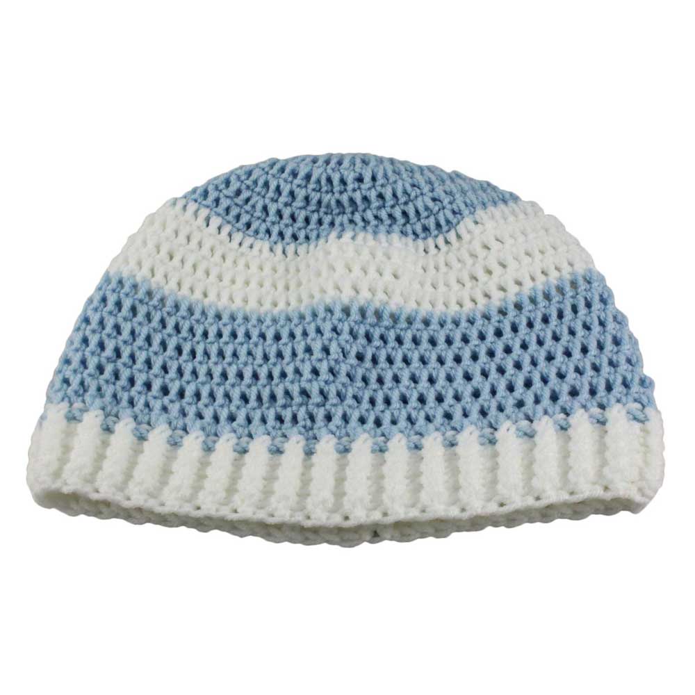 Lilylin Designs Light Blue and White Crochet Beanie Hat Medium/Large