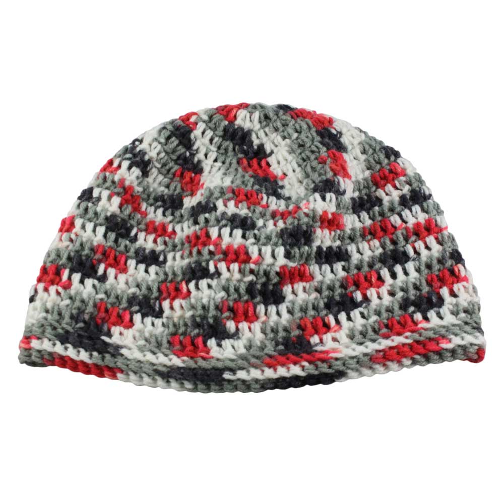 Lilylin Designs Red White Gray Black Beanie Hat Medium/Large