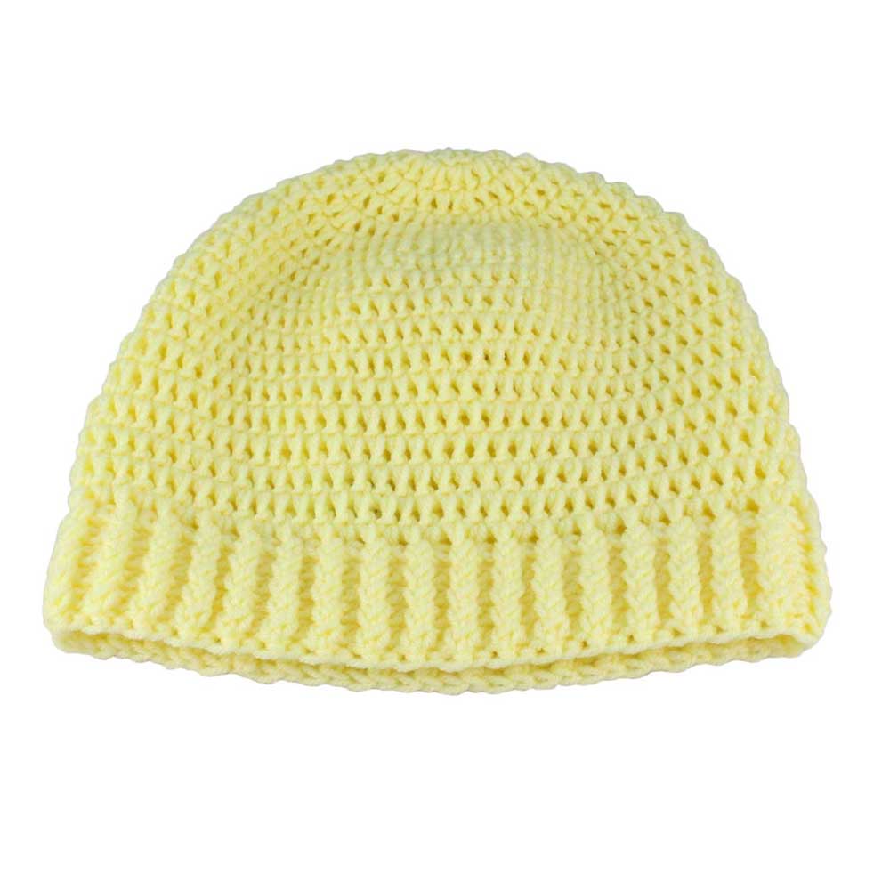 Lilylin Designs Light Yellow Crochet Beanie Hat Medium/Large