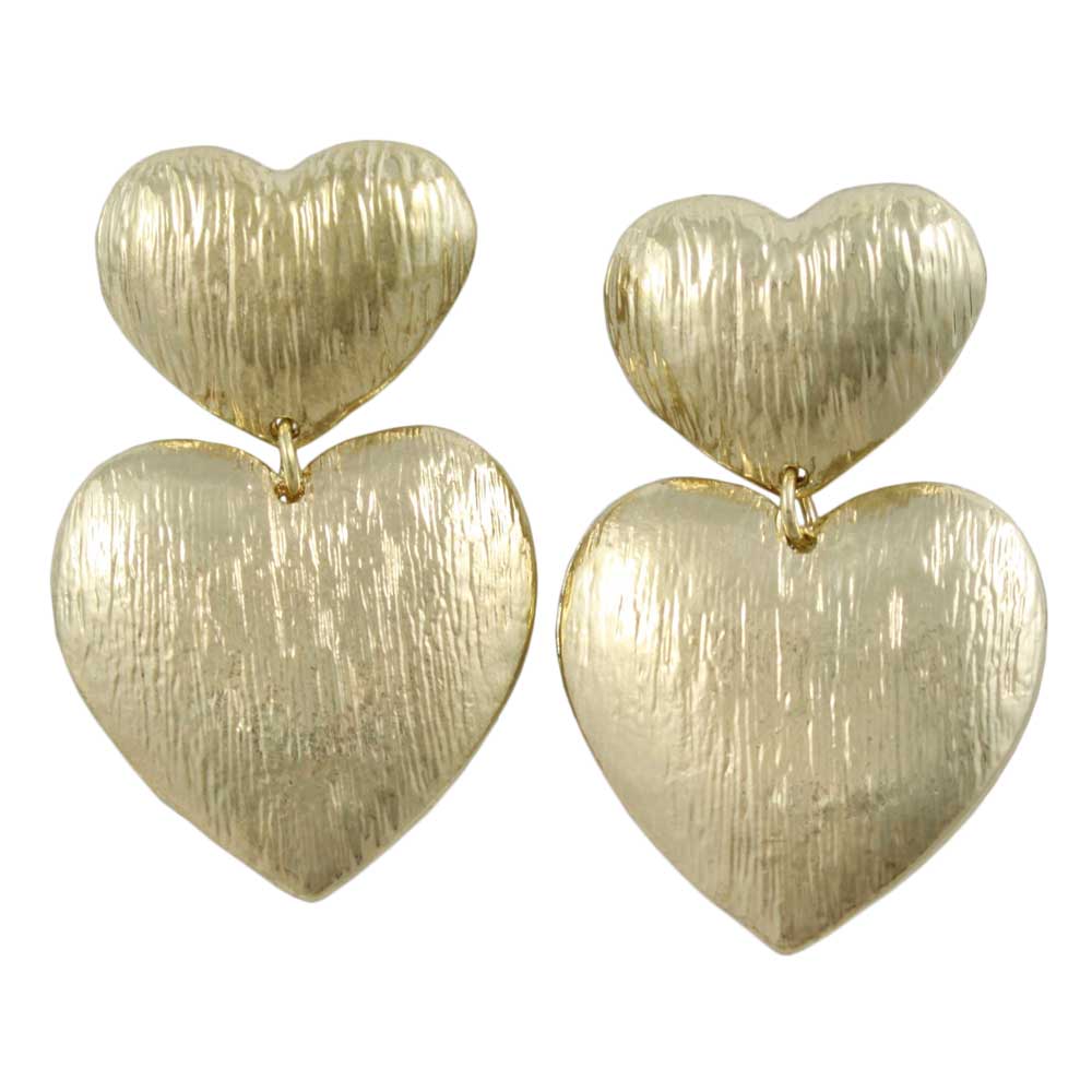 Lilylin Designs Double Gold Textured Hearts Dangling Pierced Earring