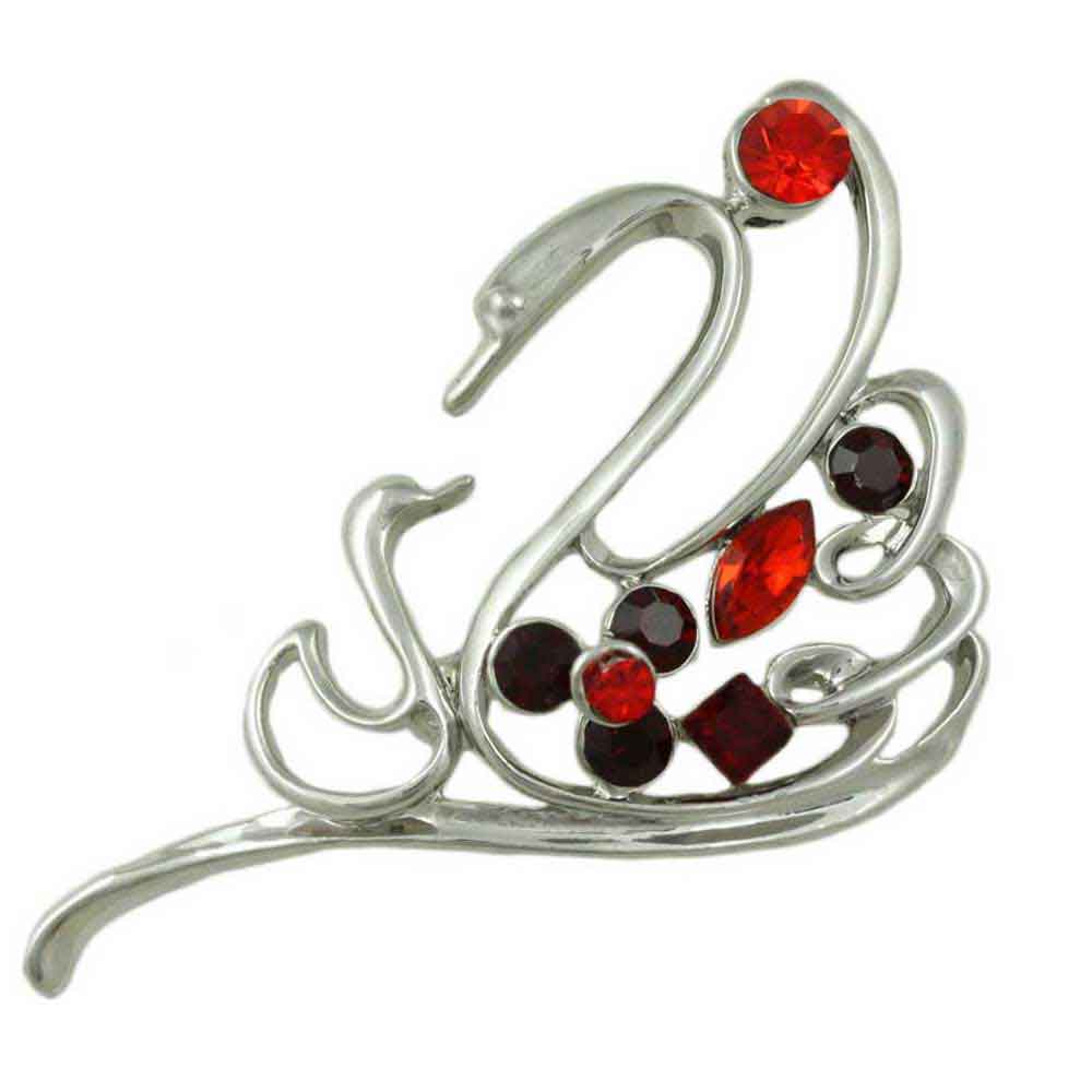 Lilylin Designs Red Crystals Mom and Baby Swans Brooch Pin