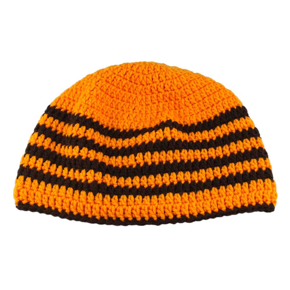 Orange with Brown Stripes Crochet Beanie Hat Medium/Large - STXH25ML