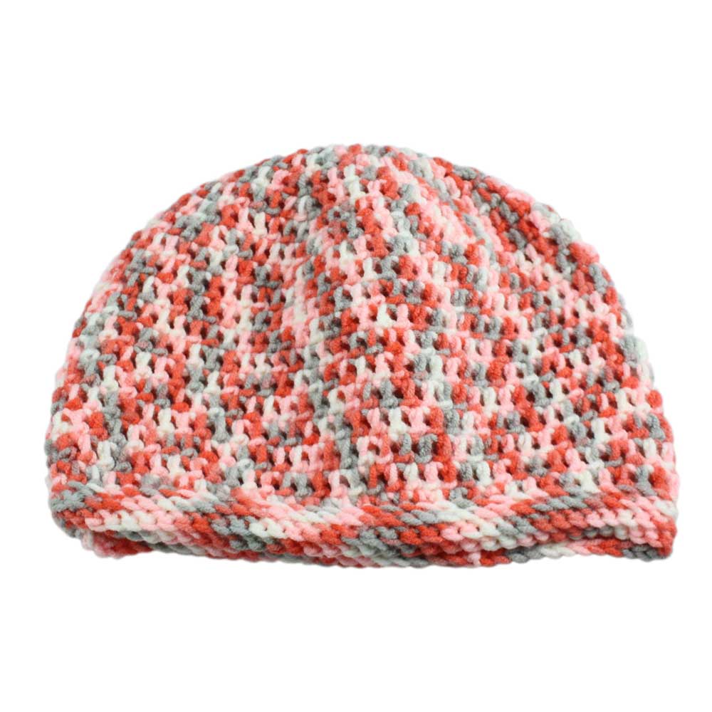 Lilylin Designs Orange Pink Gray White Medium/Large Crochet Beanie Hat