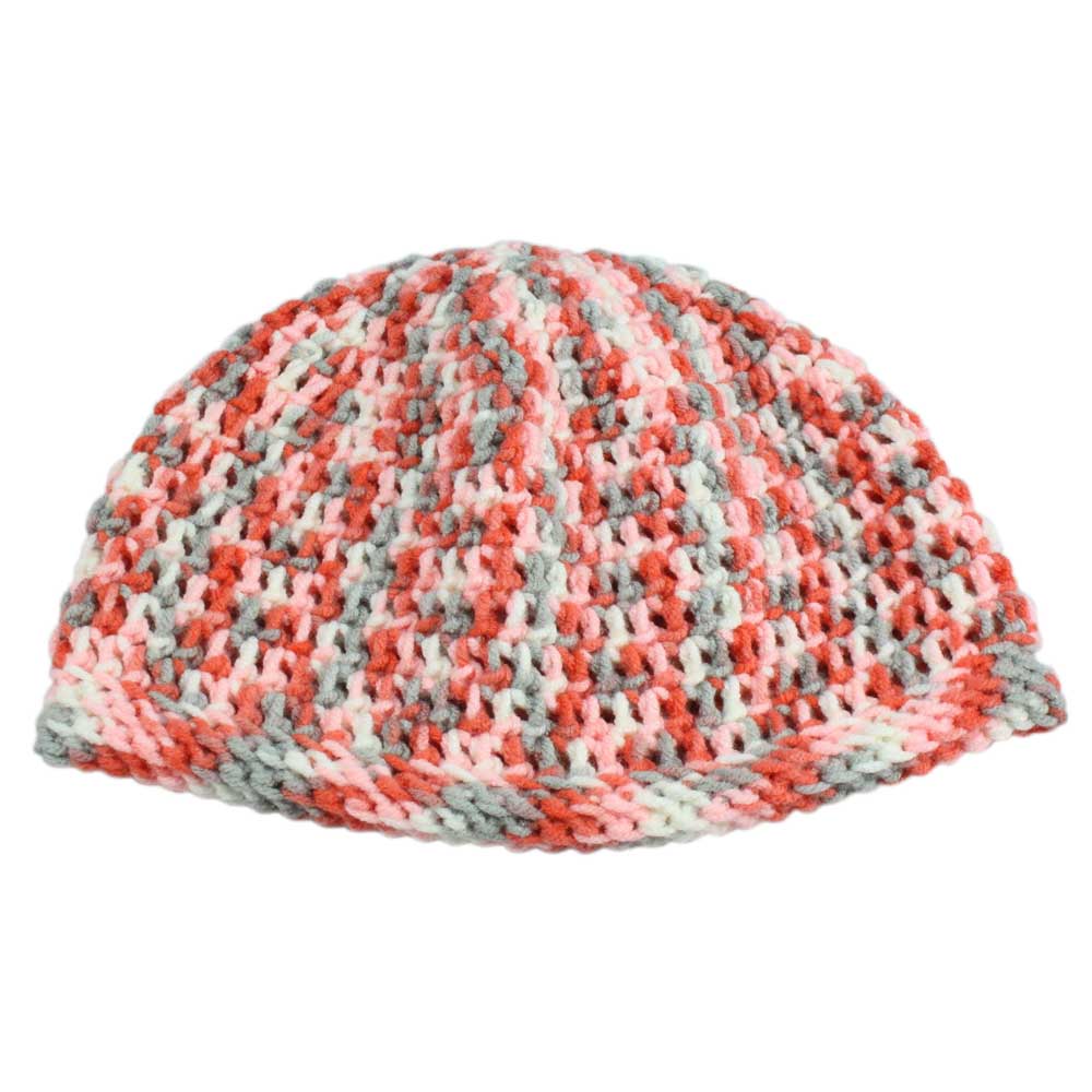 Lilylin Designs Orange Pink Gray White Small/Medium Crochet Beanie Hat