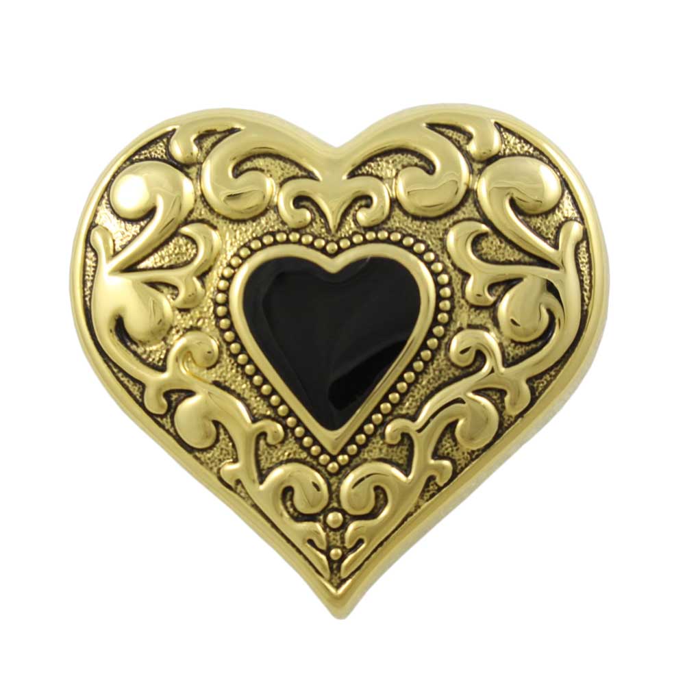 Antique Gold Heart with Black Enamel Inner Heart Brooch Pin - PF730 - Lilylin Designs