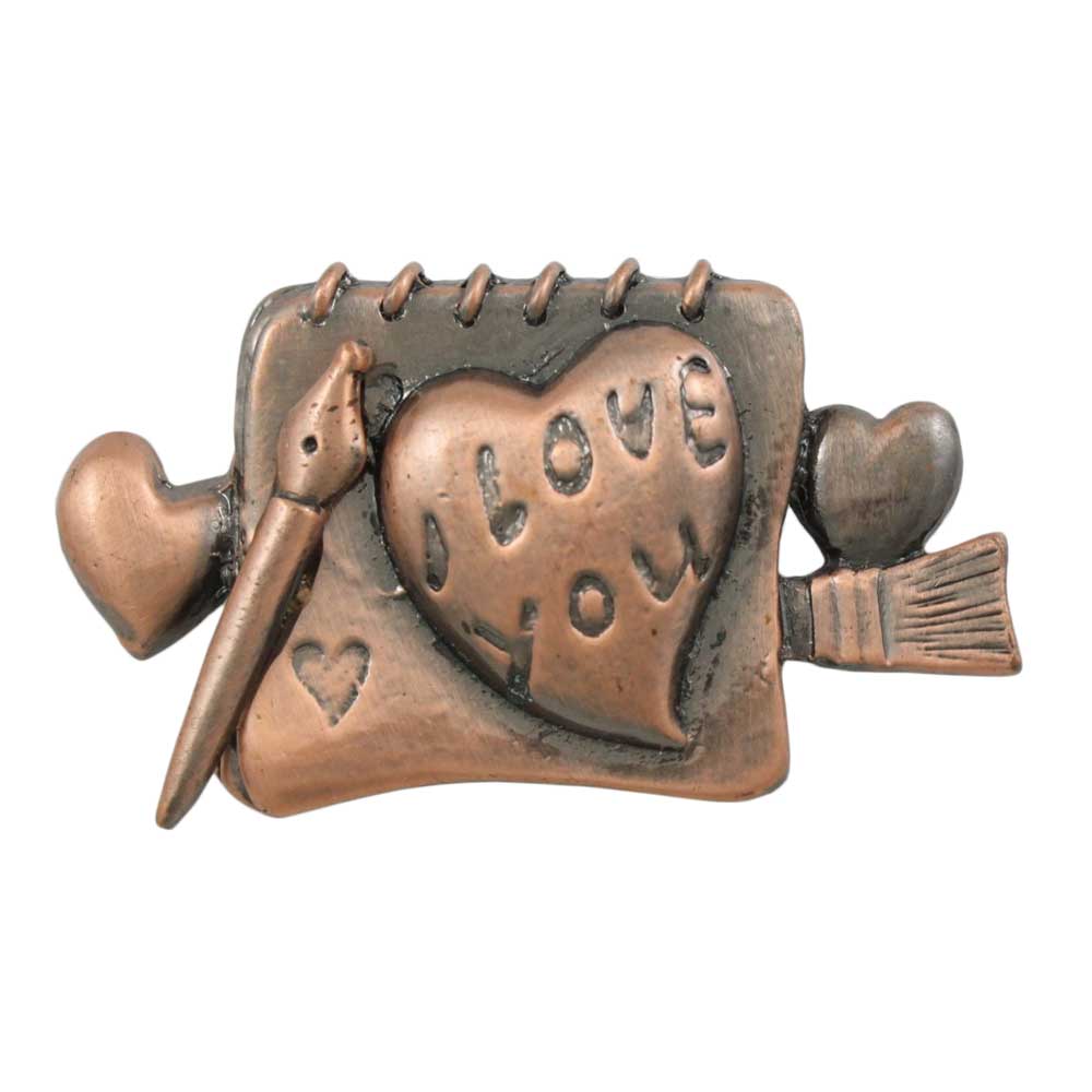 Copper I Love You Notebook with Heart Brooch Pin - PF744 - Lilylin Designs