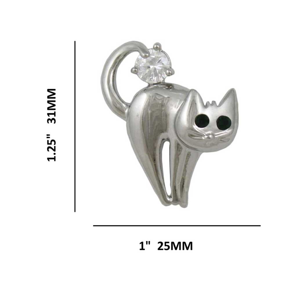 Scaredy Cat with Green Crystal Eyes Brooch Pin  with measurements -  Lilylin Designs