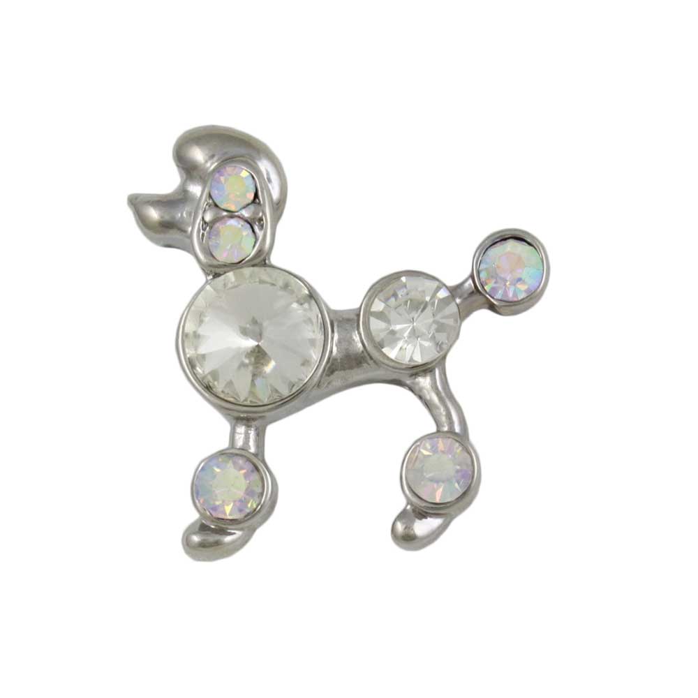 Small Silver Aurora Borealis Crystal Poodle Dog Brooch Pin - PRD405