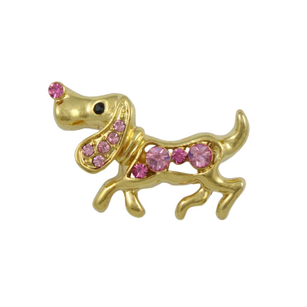 Lilylin Designs Gold with Pink Crystals Beagle Brooch Pin
