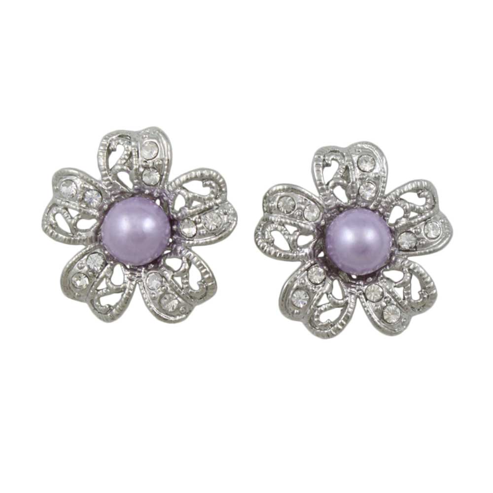 Lilylin Designs Crystal Flower with Purple Pearl Pierced Earring