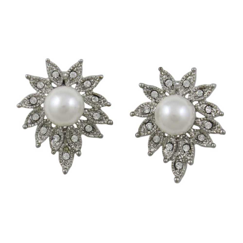 Lilylin Designs Crystal Sunburst with White Pearl Clip On Earring