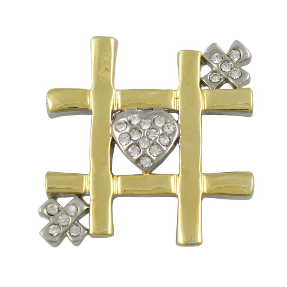 Gold and Silver Tic Tac Toe Heart and Xs Brooch Pin - PRF557B - Lilylin Designs