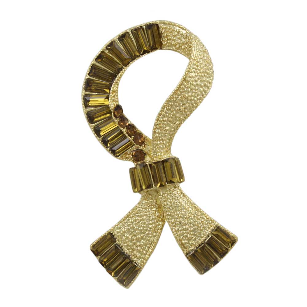 Textured Ribbon with Brown Crystal Baguettes Brooch Pin - PRF835 - Lilylin Designs