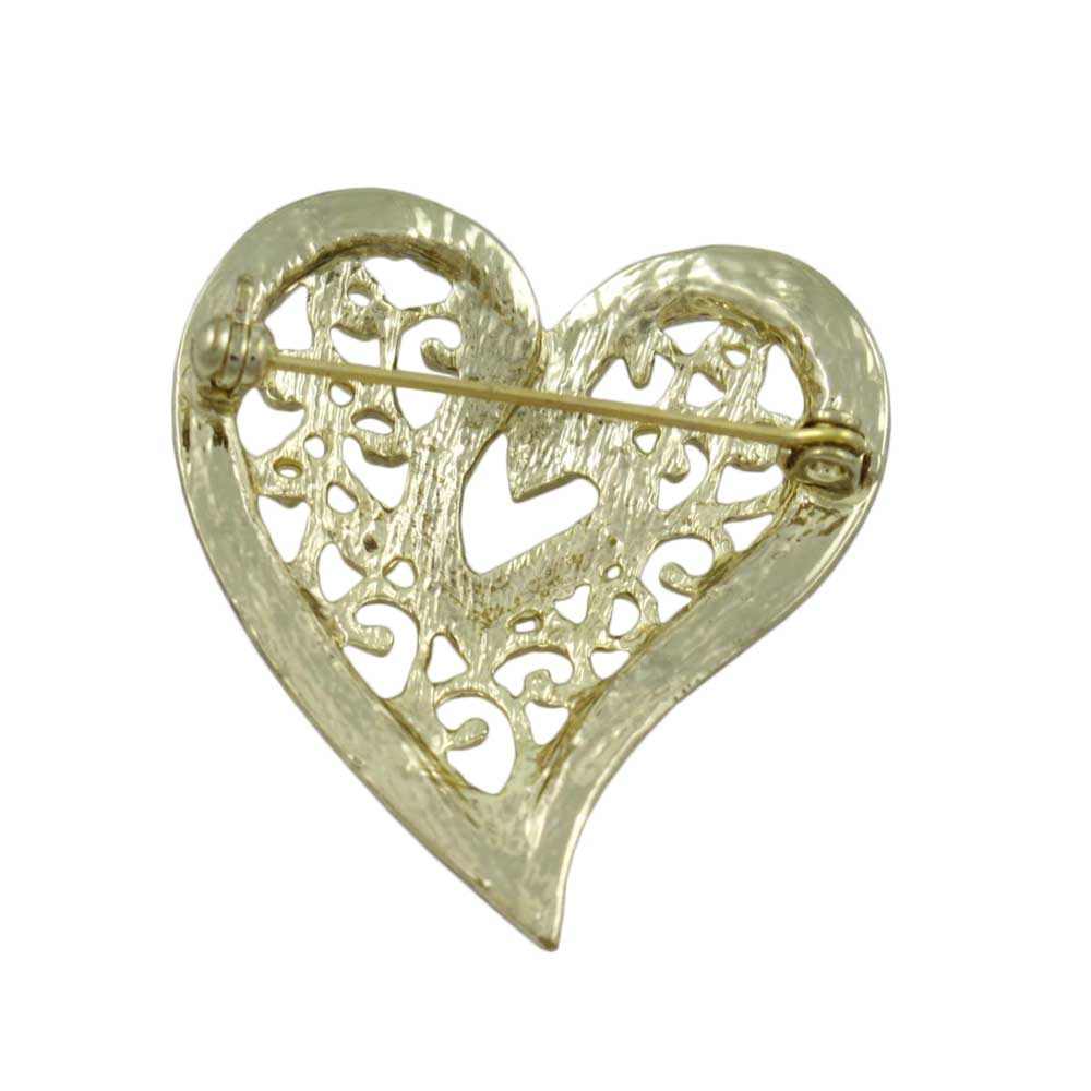 Gold Crystal Filigree Heart Brooch Pin - PRH131 - Lilylin Designs