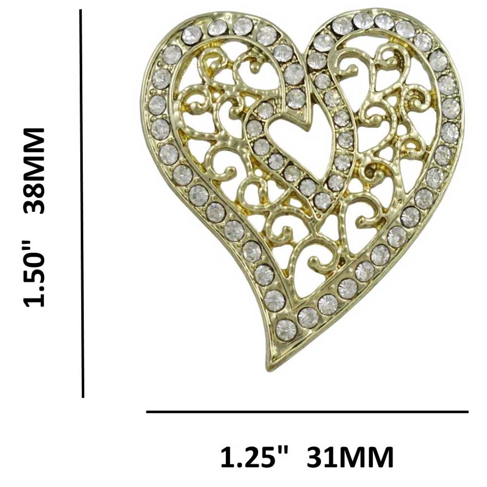 Gold Crystal Filigree Heart Brooch Pin - PRH131 - Lilylin Designs