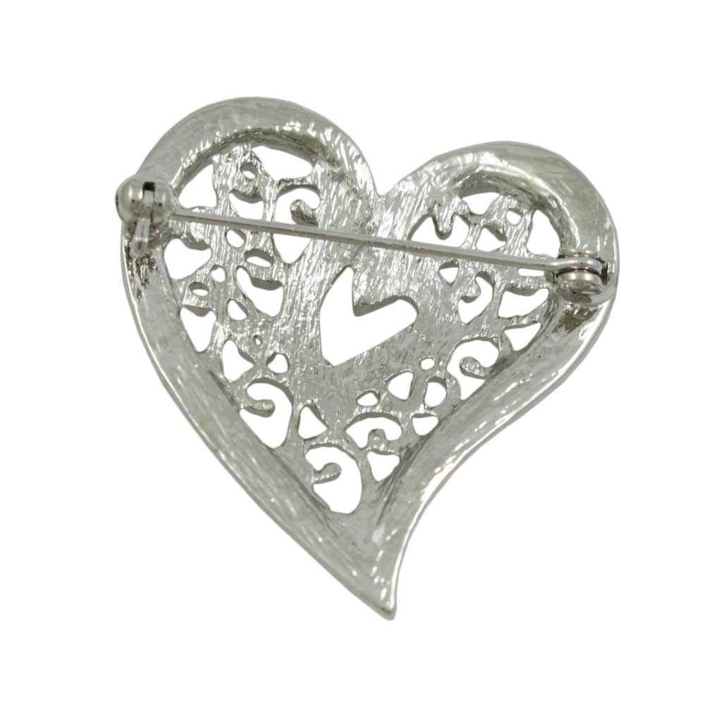 Silver Crystal Filigree Heart Brooch Pin - PRH131S - Lilylin Designs