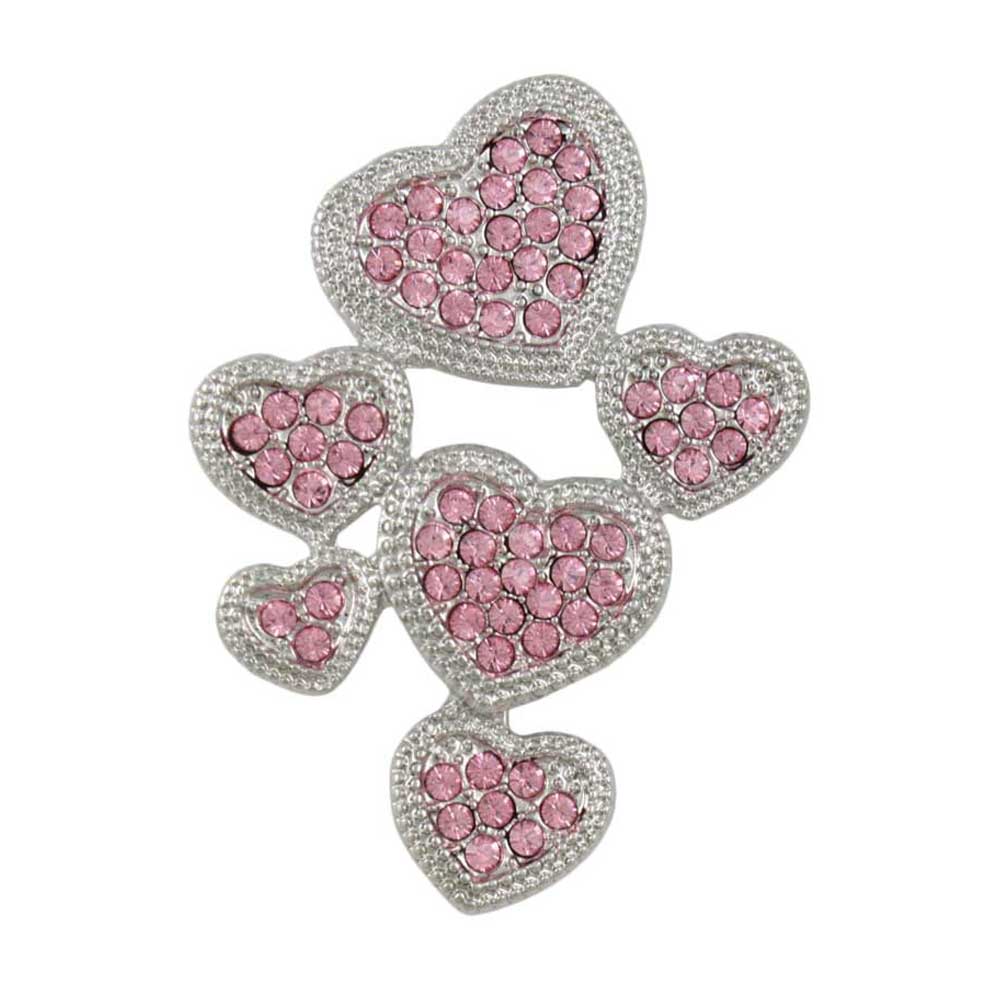 Pink Crystal Small and Medium Hearts Brooch Pin - PRH215PK - Lilylin Designs