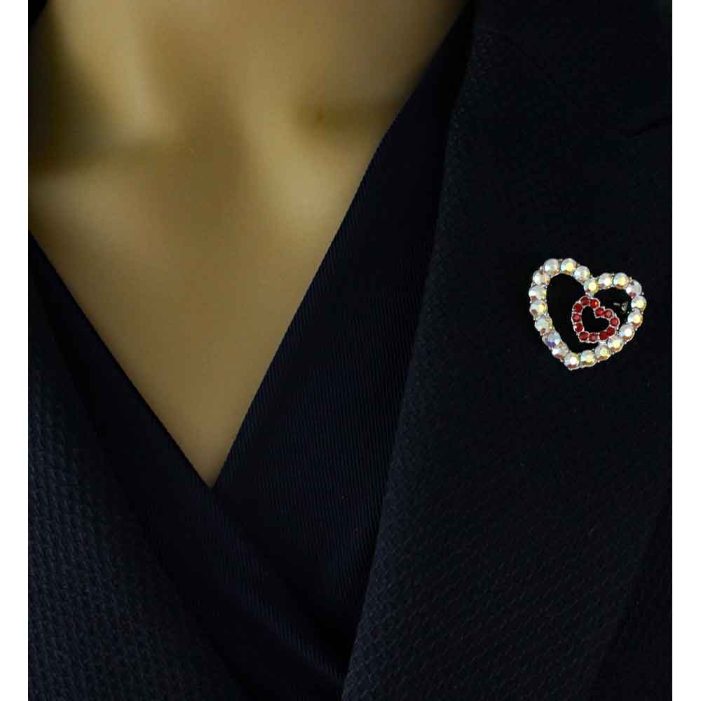 Aurora Borealis with Red Crystal Hearts Brooch Pin - PRH833 - Lilylin Designs