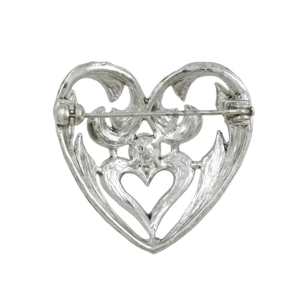 Antique Silver - tone Heart with Gray Crystal Brooch Pin - PRH834 - Lilylin Designs