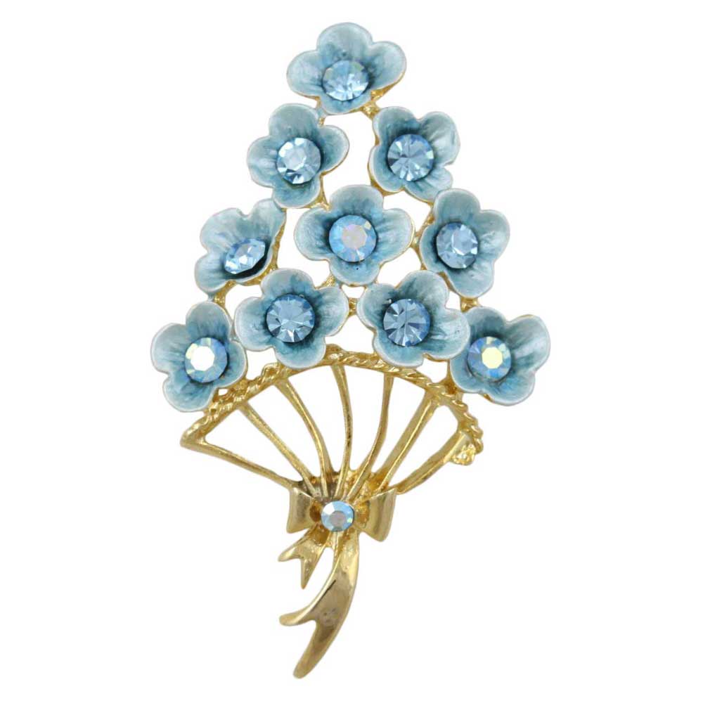 Lilylin Designs Bouquet of Blue Enamel and Crystal Flowers Brooch Pin