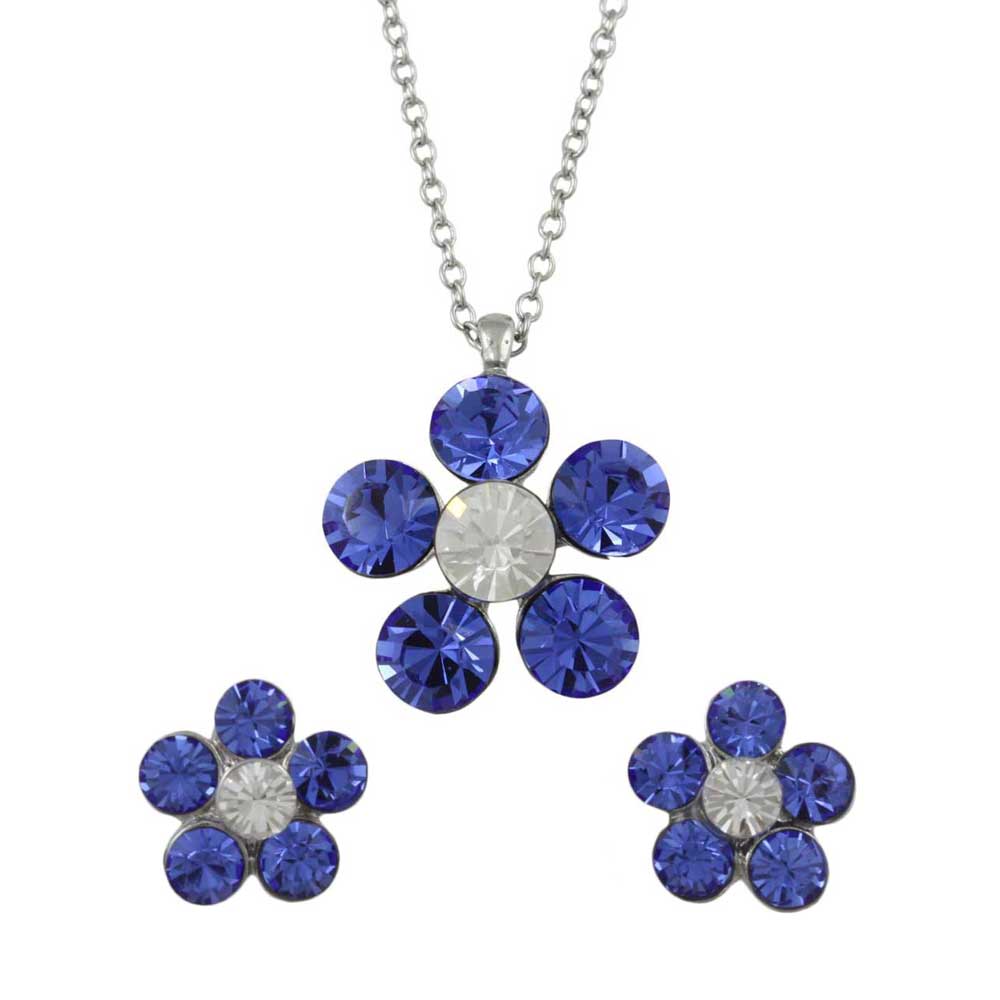 Blue Flower Power Crystal Daisy Necklace and Earring Set