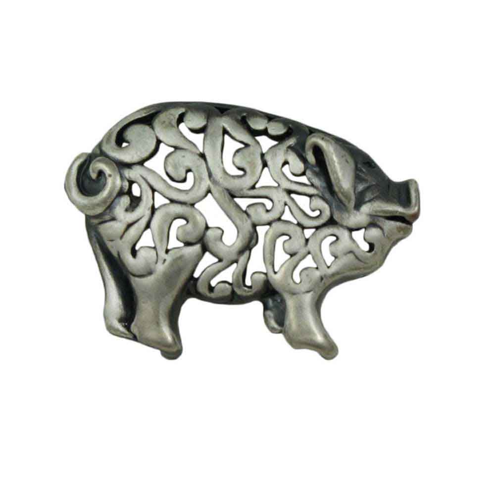 Lilylin Designs Pewter Pig Brooch Pin with Filigree Body