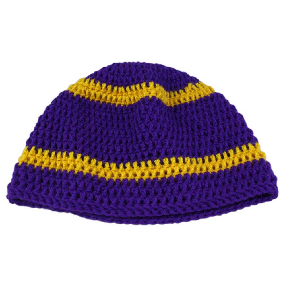 Lilylin Designs Purple and Gold Yellow Crochet Beanie Hat