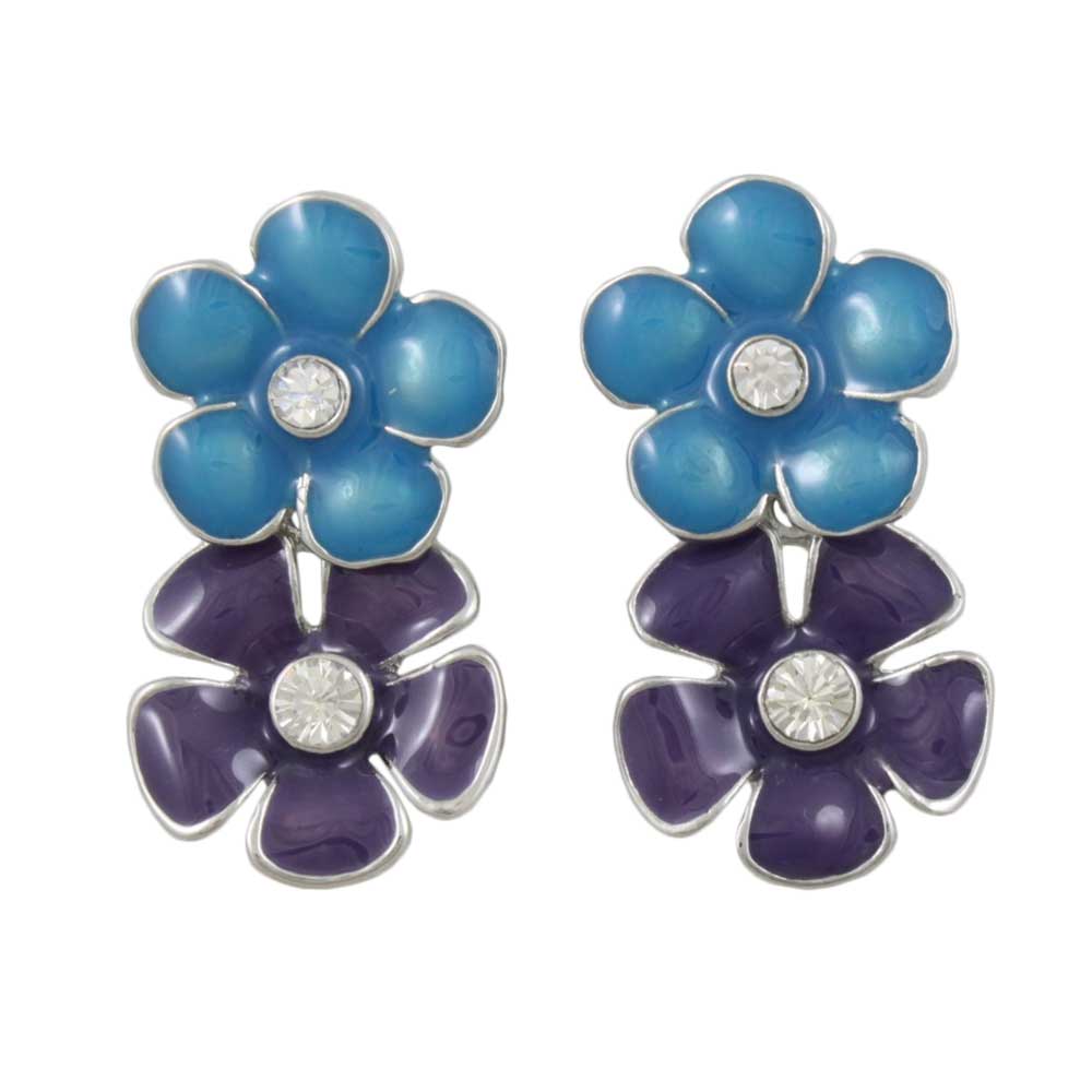 Lilylin Designs Blue and Purple Enamel Daisies Dangling Post Earring