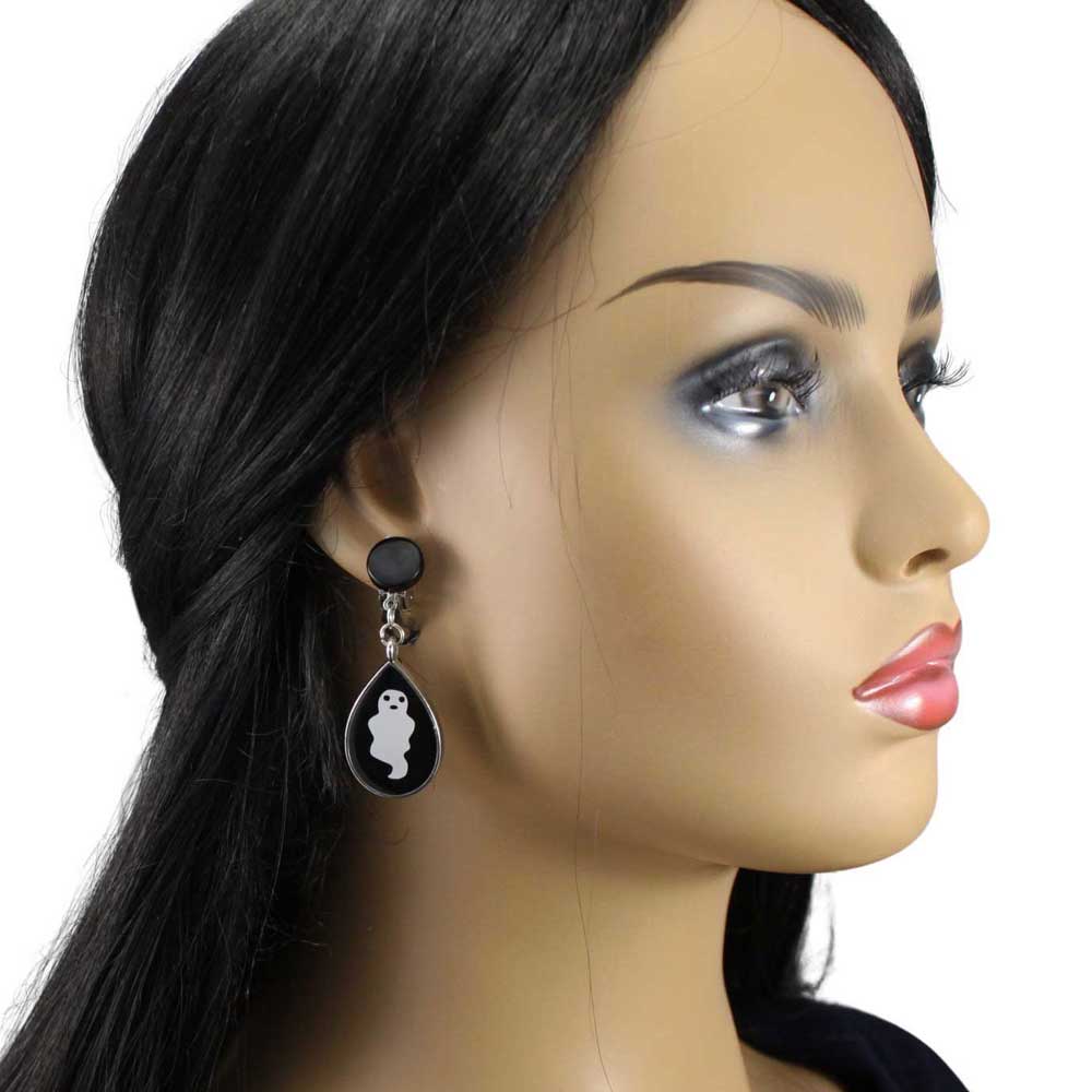 Handcrafted Black Resin with Ghost Clip On Earrings - RESER516C