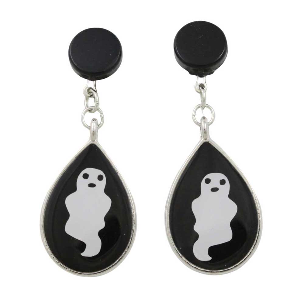 Handcrafted Black Resin with Ghost Clip On Earrings - RESER516C