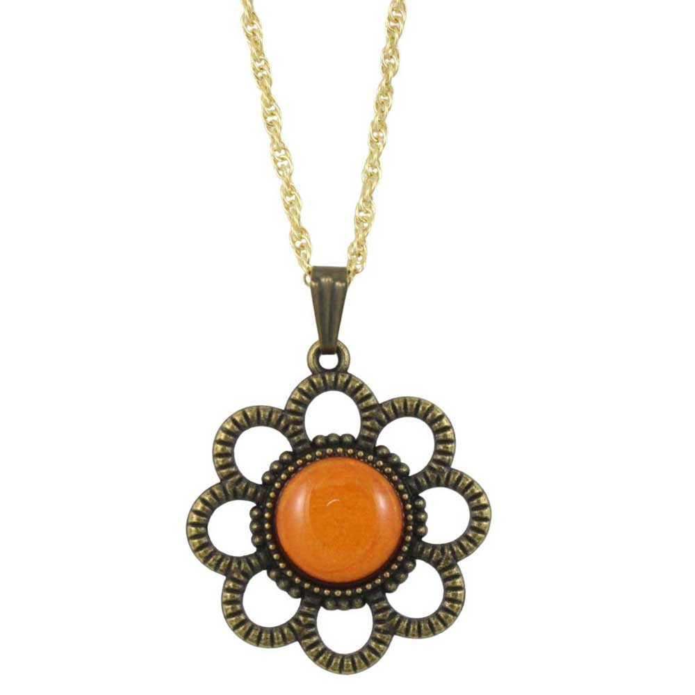 Necklace with a floral pendant featuring an orange stone on a white background - Lilylin Designs