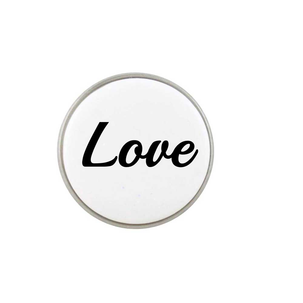 White Resin Disc with Black Love Lapel Pin - Lilylin Designs