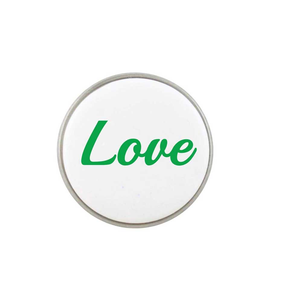 White Resin Disc with Green Love Lapel Pin - Lilylin Designs