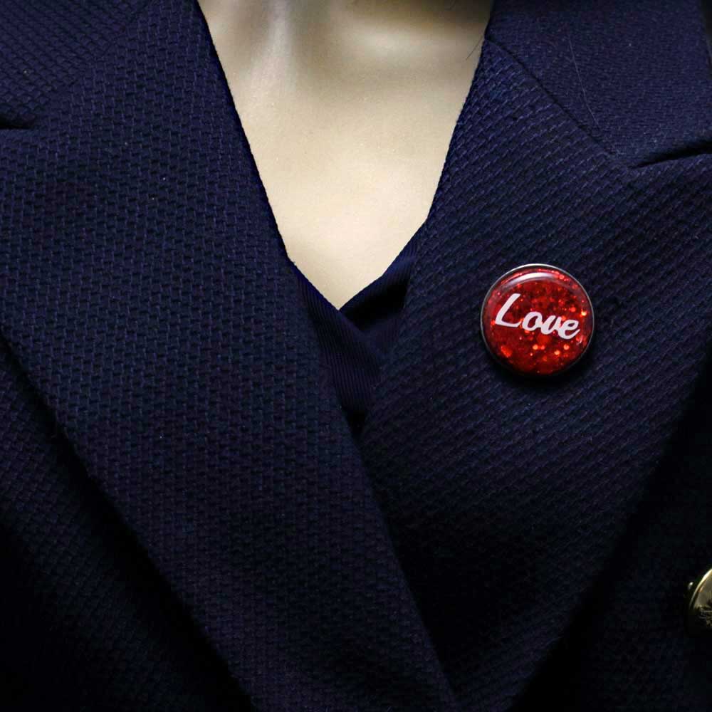 Inspirational Glitter Disc with White Love Lapel Pin - Lilylin Designs