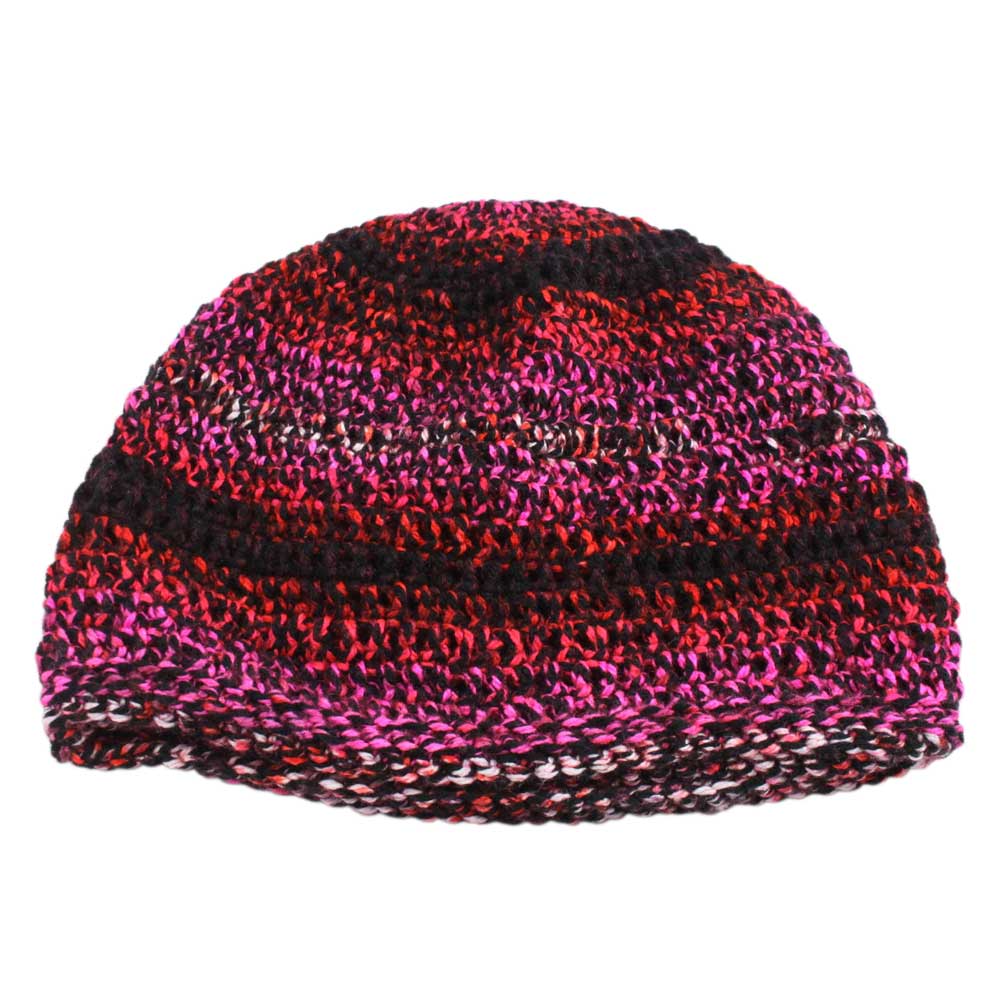 Lilylin Designs Red Black Pink Crochet Beanie Hat Medium/Large