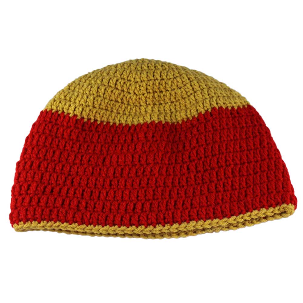 Red Crochet Bonnet with Gold Lurex - Handmade Mohair and Acrylic Red with Gold Top Crochet Beanie Hat Medium/Large - STXH22ML  main image 2