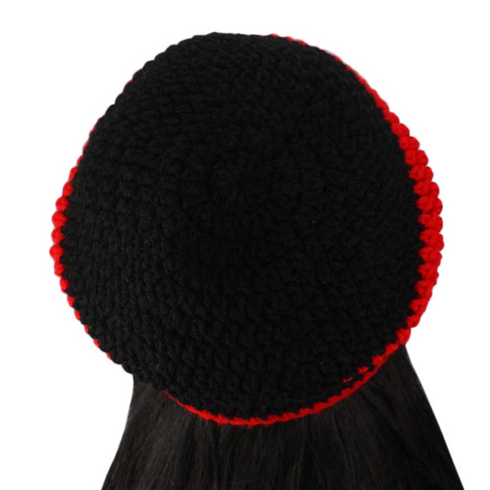 Black with Red Stripe Crochet Beanie Hat Medium/Large - STXH27ML - Lilylin Designs