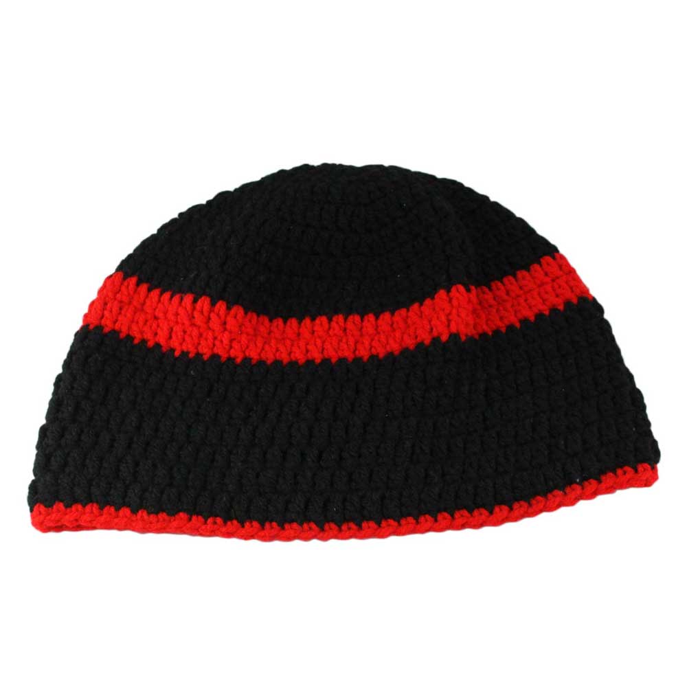 Black with Red Stripe Crochet Beanie Hat Medium/Large - STXH27ML - Lilylin Designs