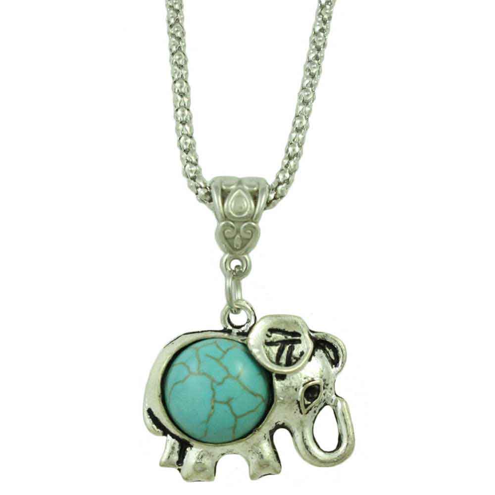 Lilylin Designs Turquoise Elephant Pendant on Antique 18 Inch Chain