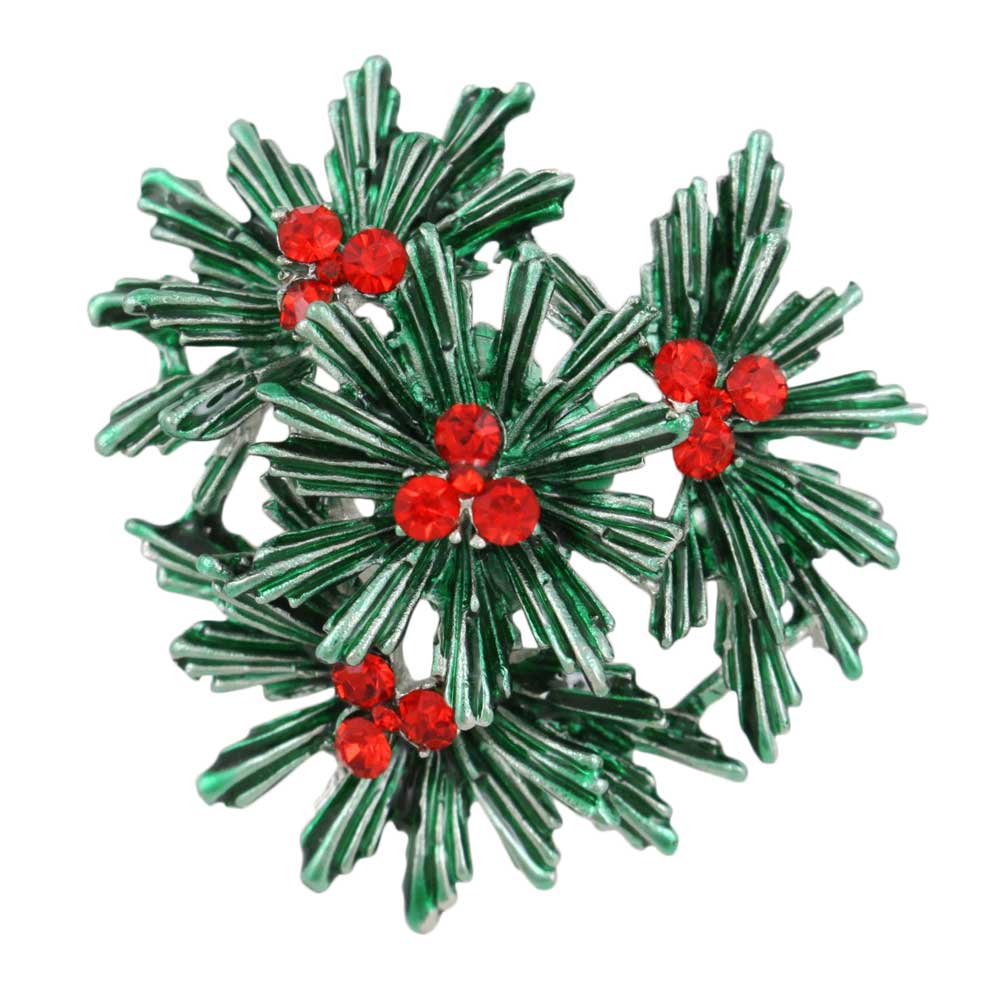 Lilylin Designs Green Pine with Red Berries Christmas Brooch Pin